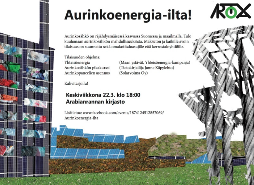 Aurinkoenergia-ilta 22.3. klo 18 Arabianrannan kirjastossa